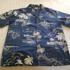 Men's Hawaiian Shirt blue with island designs